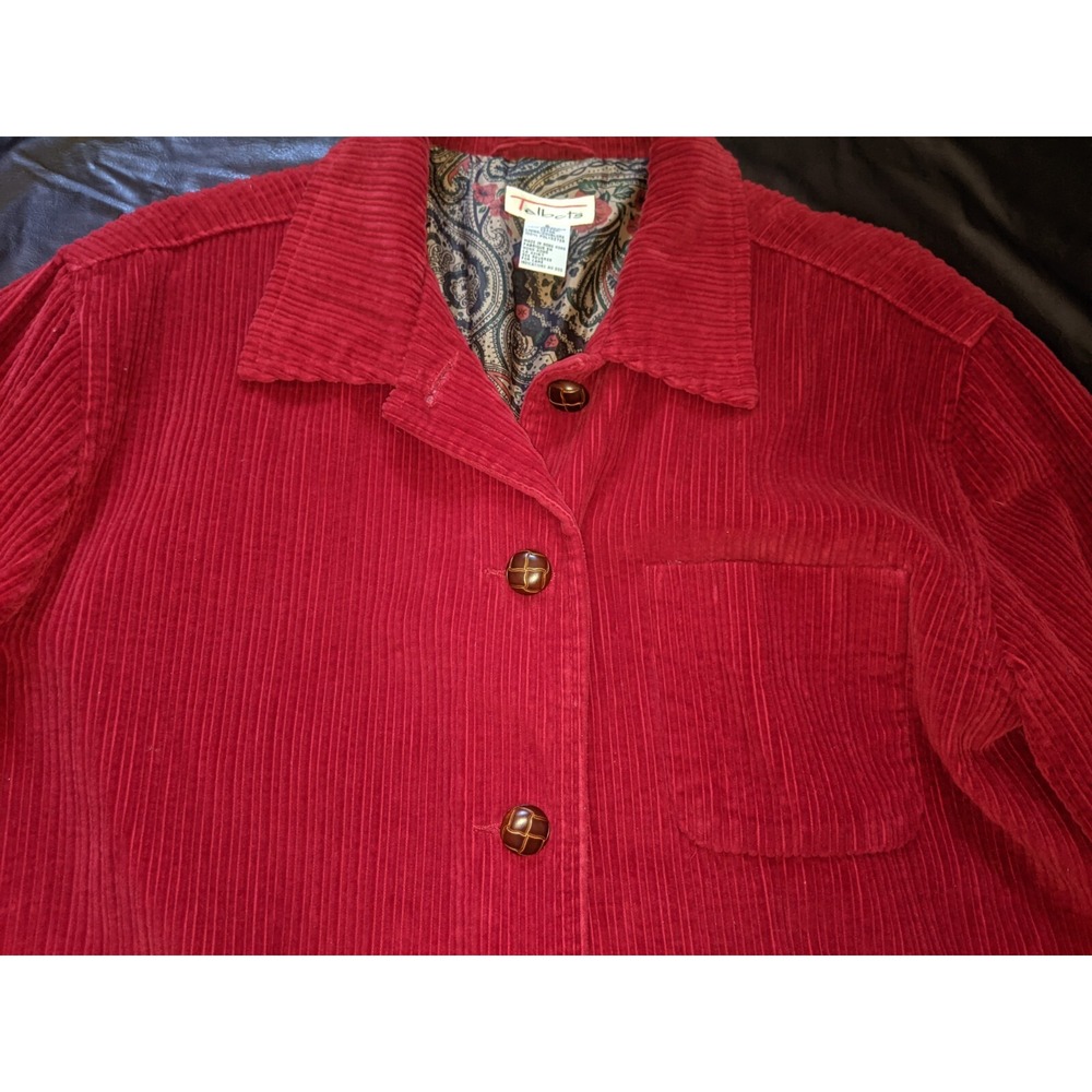 Talbots Red Corduroy Blazer Jacket Paisley Lining Women's S Button Front Pockets